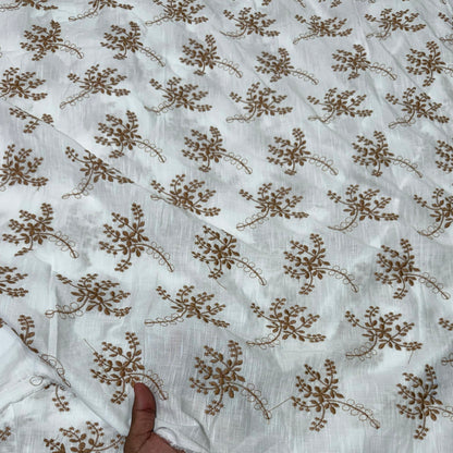 Buy Pure Cotton Cambric slub Golden Embroidery Fabric - MAF 