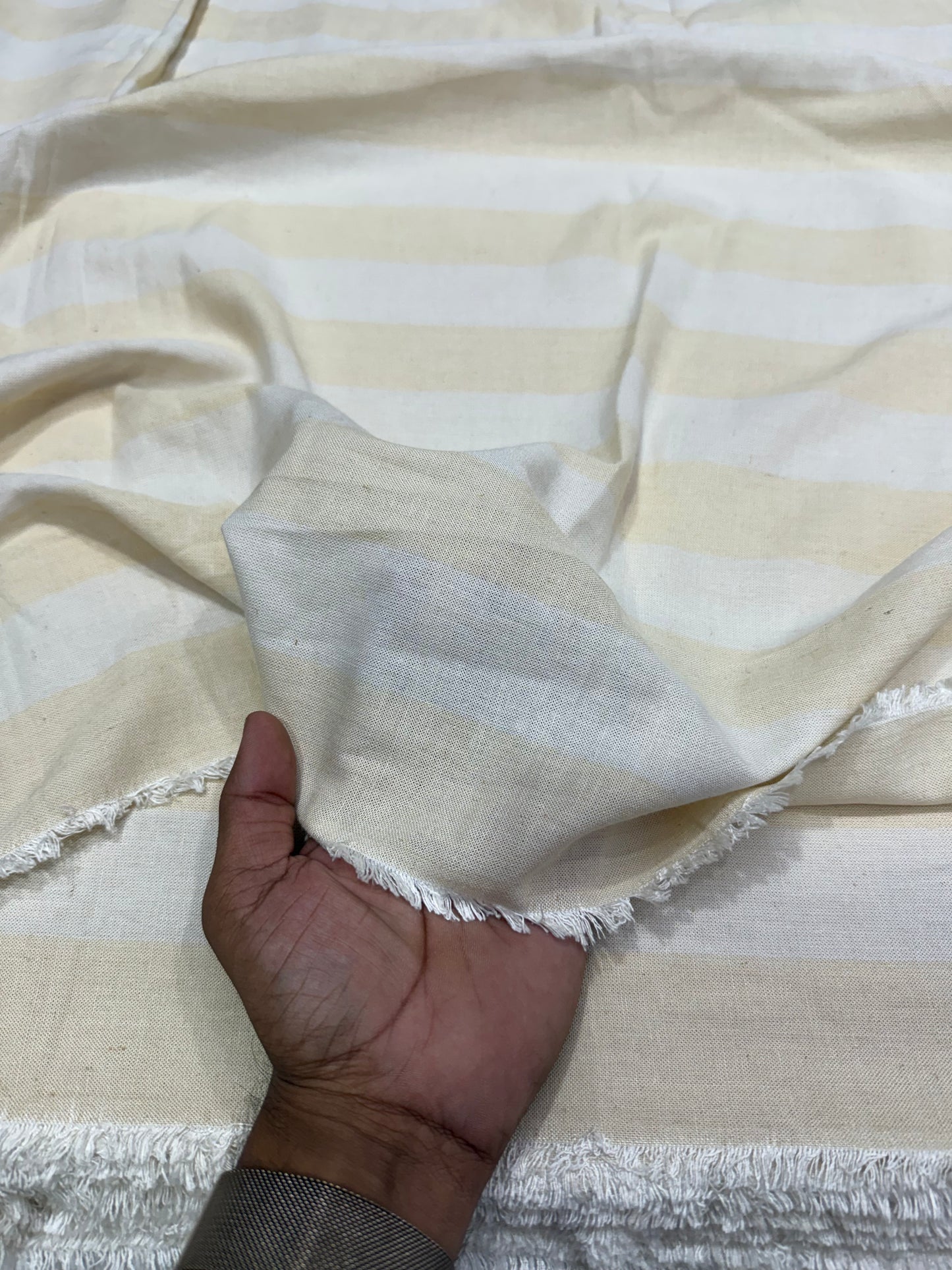 Buy Cotton Linen Broad Stripe Baby Yellow Fabric
