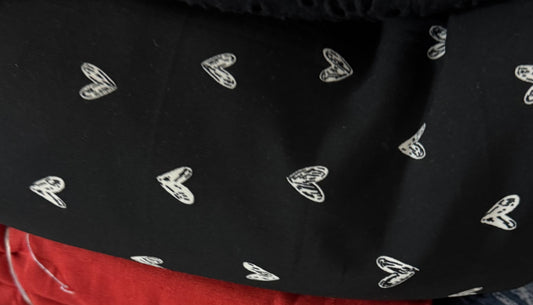 Buy Viscose Modal Black Base White Heart Printed Fabric