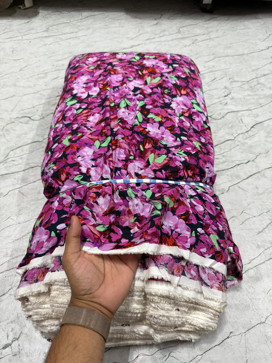 Buy Viscose Modal Purple Neon Mix Floral Print Fabric - MAF 