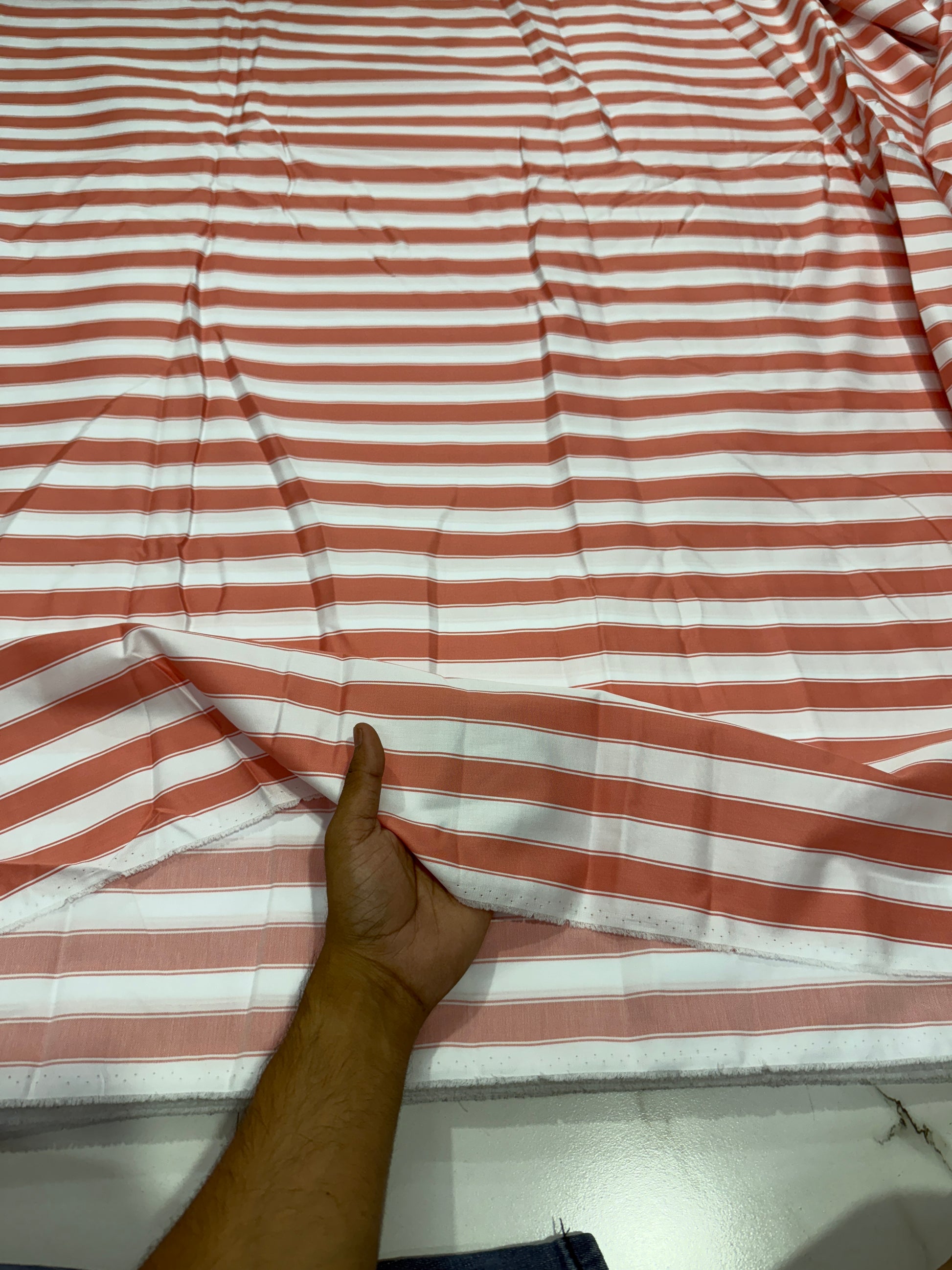 Buy Cotton Twill Satin Rust Dual Stripe Fabric - MAF 