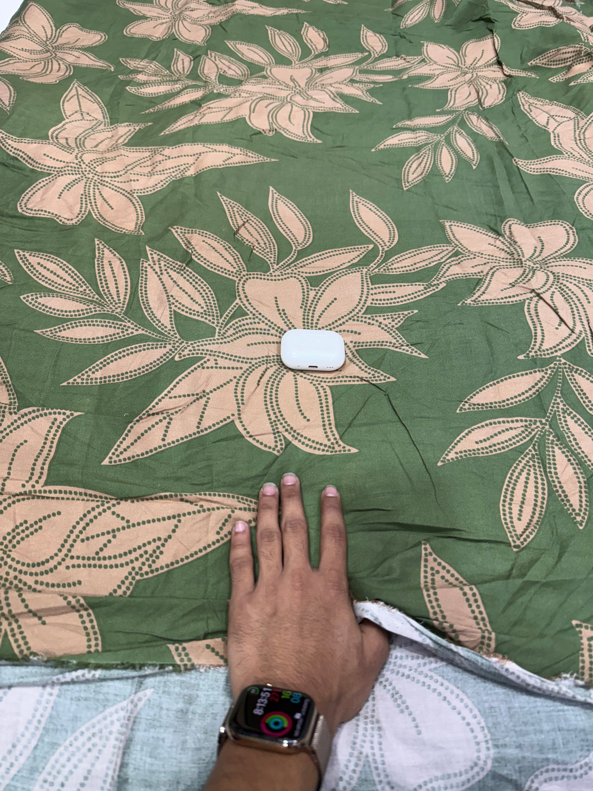 Buy premium Rayon Twill Olive Green Tan Tropical Leaf Print Fabric