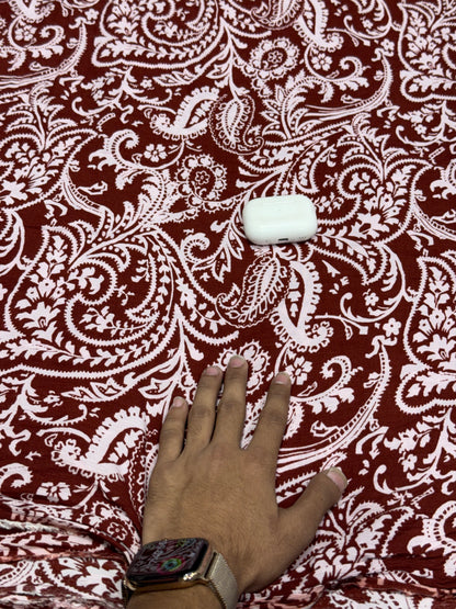 Buy Premium Viscose Rayon Crepe Crinkle Maroon Paisley Print Fabric