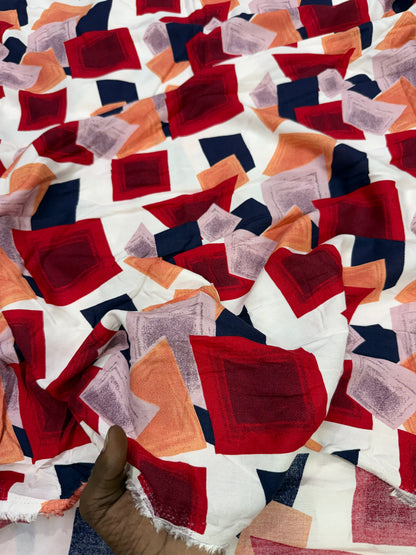 Buy Viscose Modal Abstract Coloured Square Printed Fabric