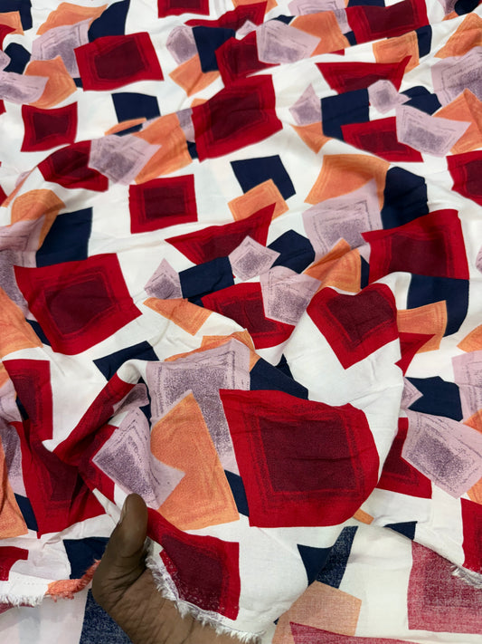 Buy Viscose Modal Abstract Coloured Square Printed Fabric