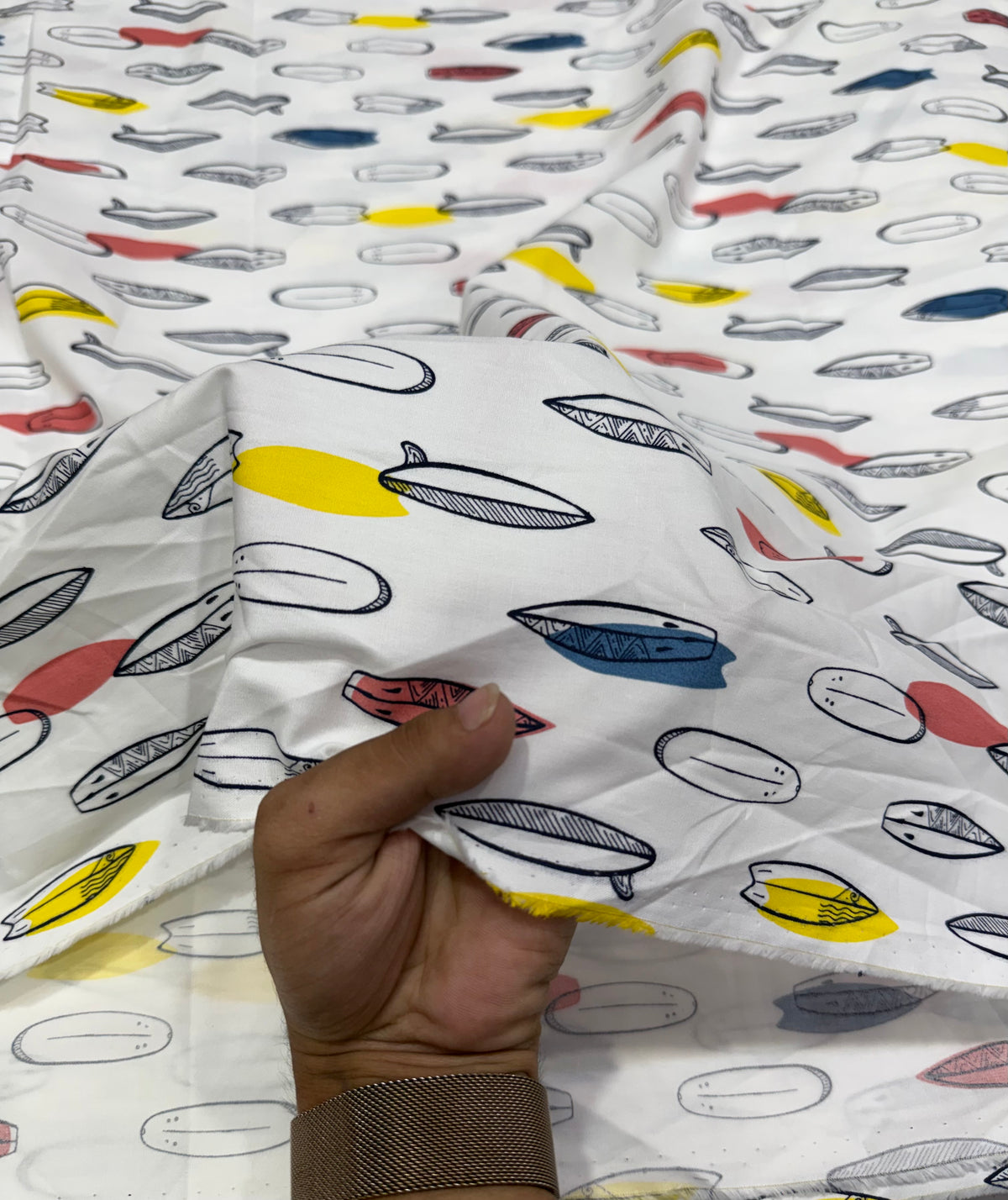 Buy Poplin White Multicolor Feather Doodle Print Fabric