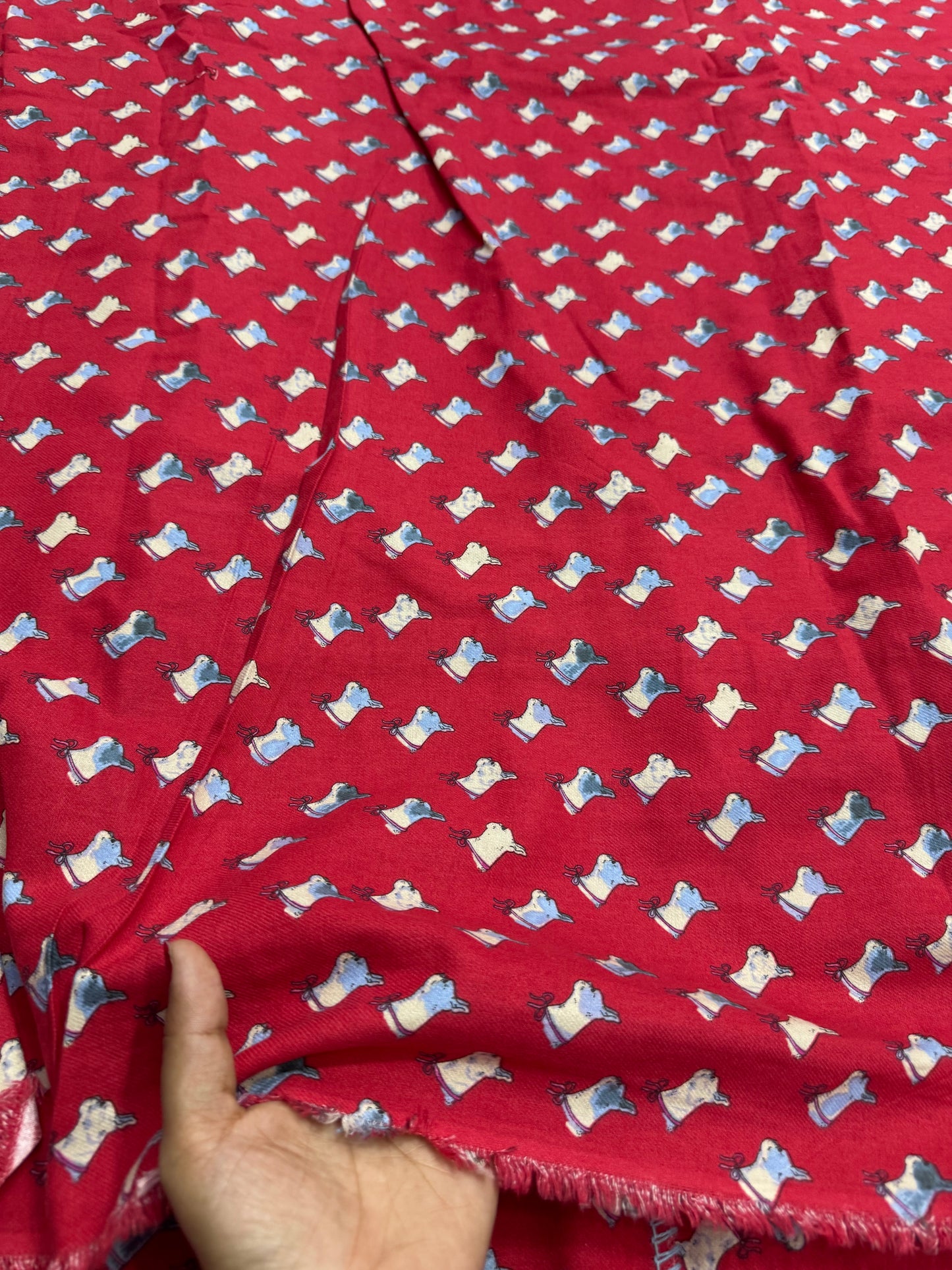 Buy Cotton Twill Red Base Multi Cat Printed Fabric