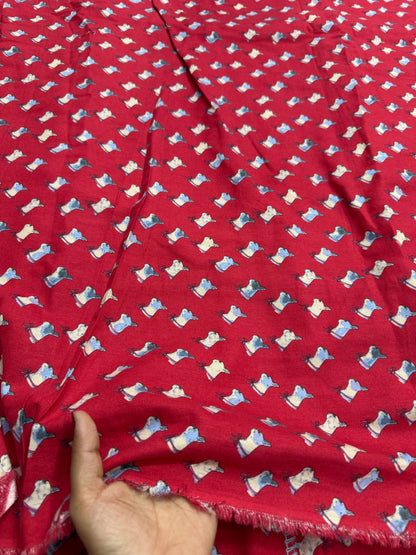 Buy Cotton Twill Red Base Multi Cat Printed Fabric