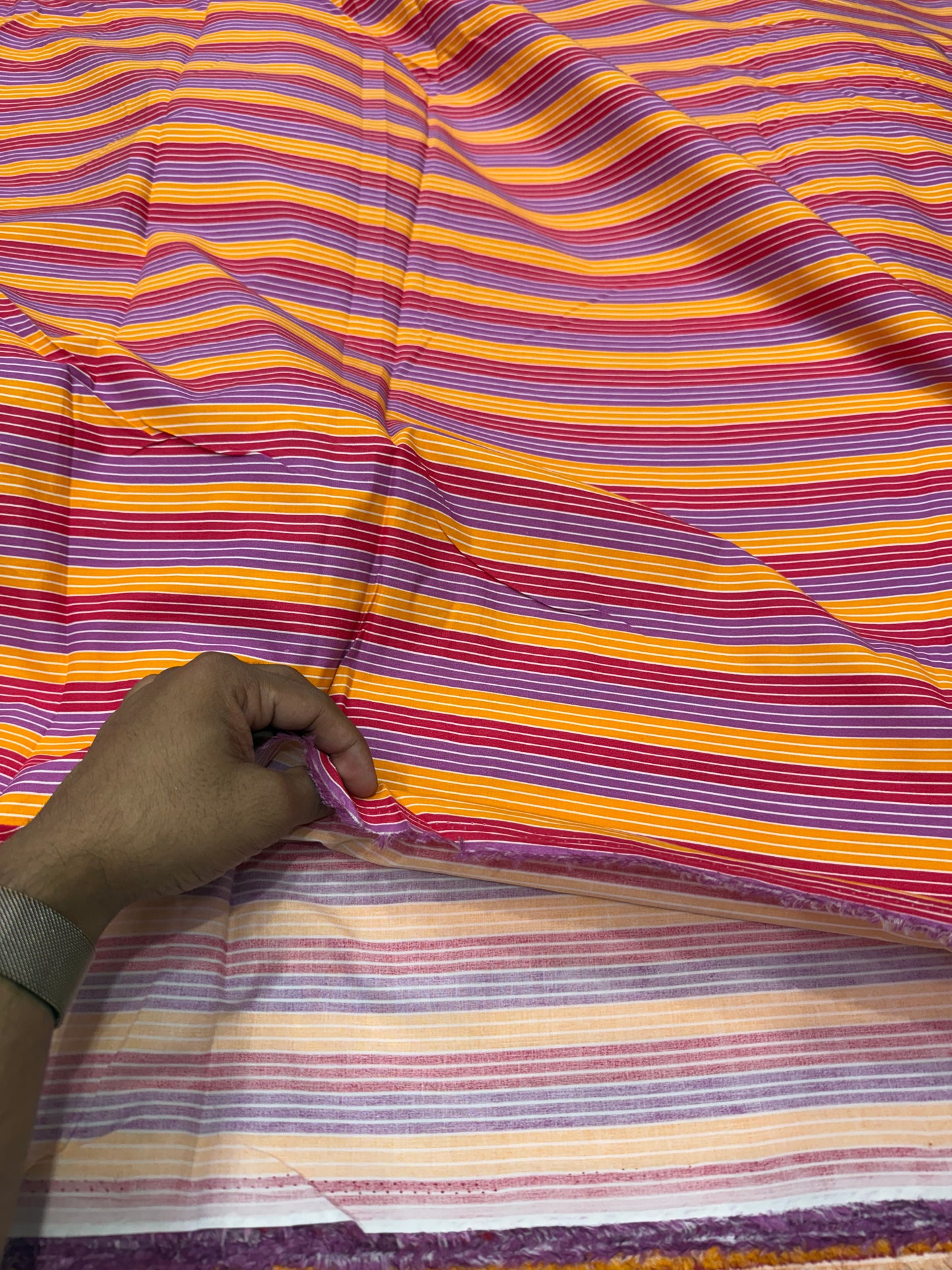 Buy Premium Cotton Poplin Red Dominant Multi Stripe Printed Fabric
