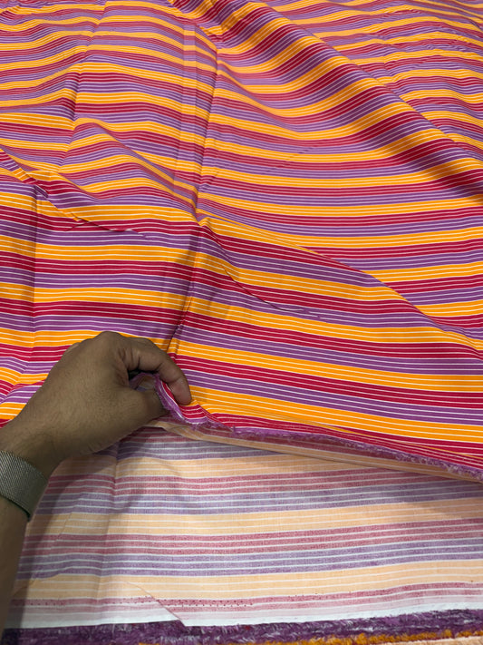 Buy Premium Cotton Poplin Red Dominant Multi Stripe Printed Fabric
