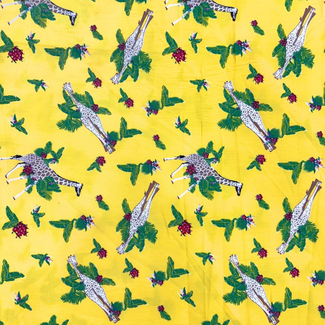 POPLIN TROPICAL GIRAFFE & LEAF PRINTED FABRIC 