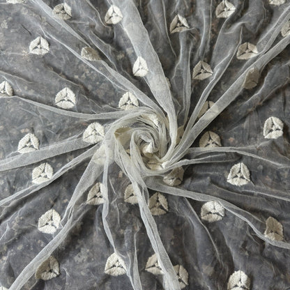 Buy White Mesh Embroidery Trikon Fabric - MAF 