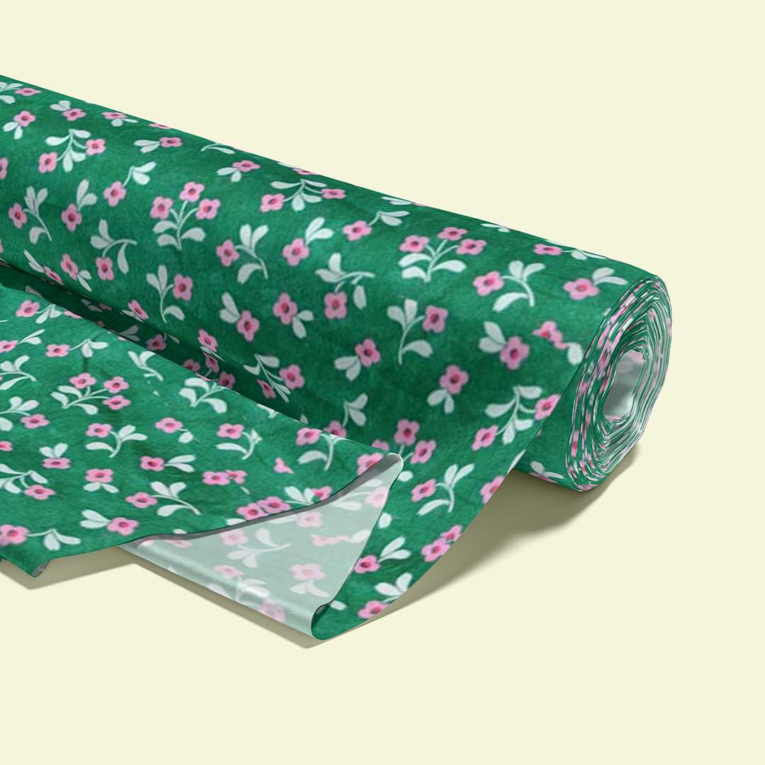 Buy Pure Cotton Cambric Green Floral Fabric - MAF 