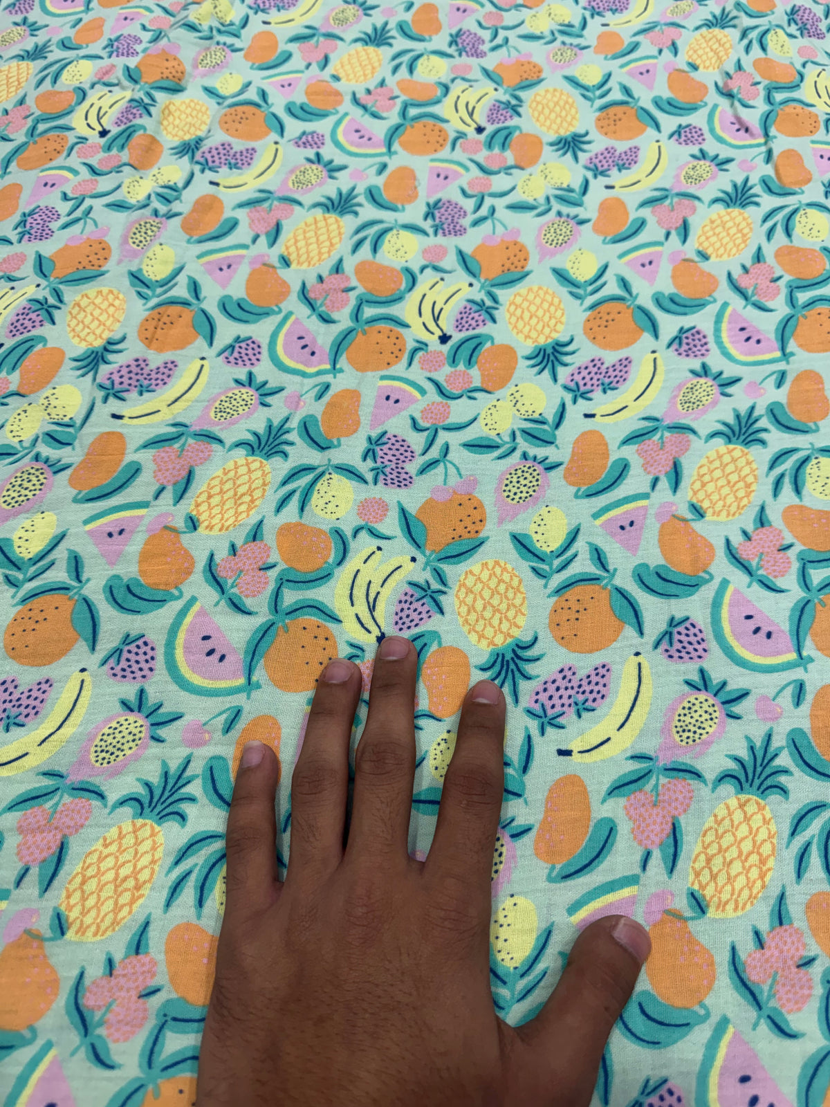 Buy Premium Cotton Double Cloth Mint Tutti Frutti Print Fabric