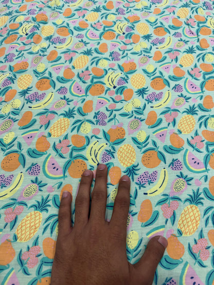 Buy Premium Cotton Double Cloth Mint Tutti Frutti Print Fabric