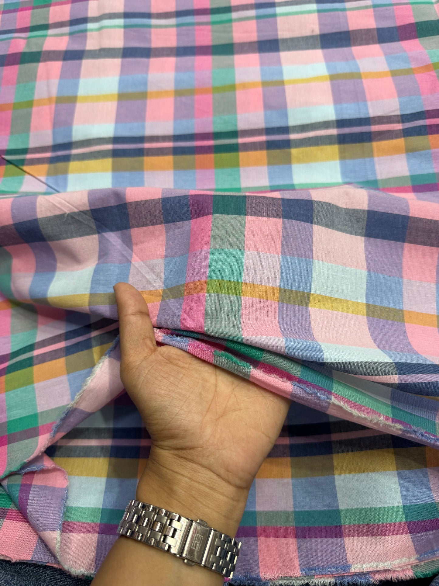Buy Cotton Yarn Dyed Pink Mukti Checks Shirting Fabric