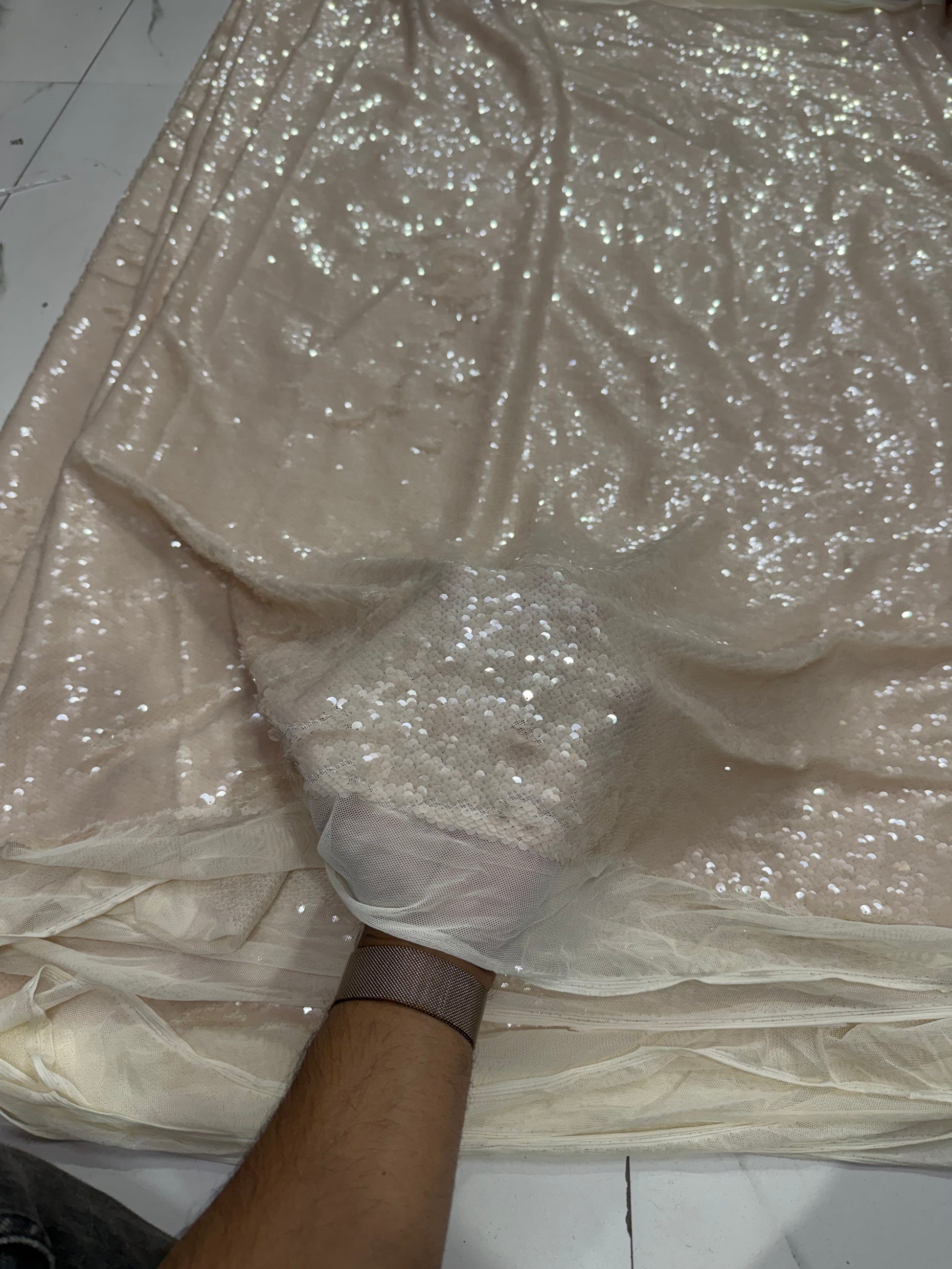 Buy Sequins Ivory Coloured Fabric - MAF 