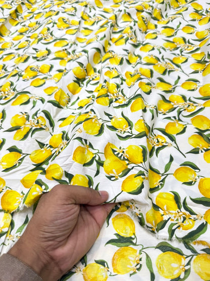 Buy Premium Cotton Poplin White Base Summer Lemon Fabric