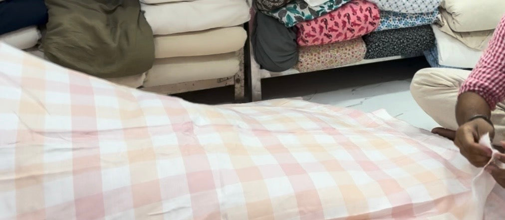 Buy Premium Cotton Double Cloth Pink Shade Check Fabric