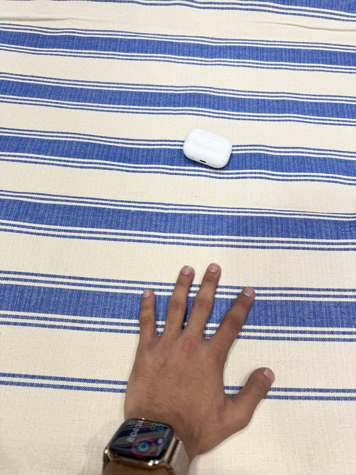 Buy Cotton Jacquard Cream Blue Stripe Fabric