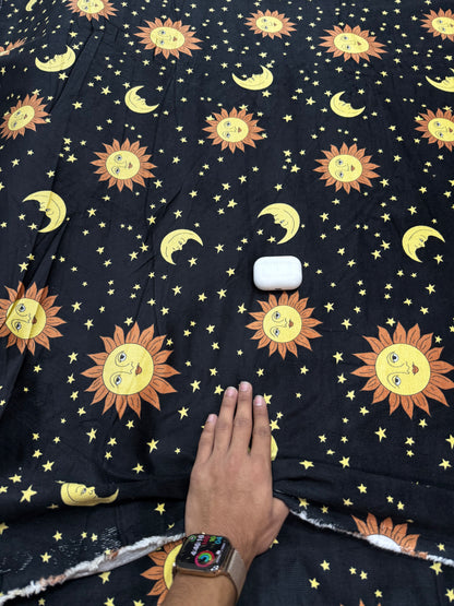 Buy Premium Corduroy Black Celestial Sun Moon Print Fabric