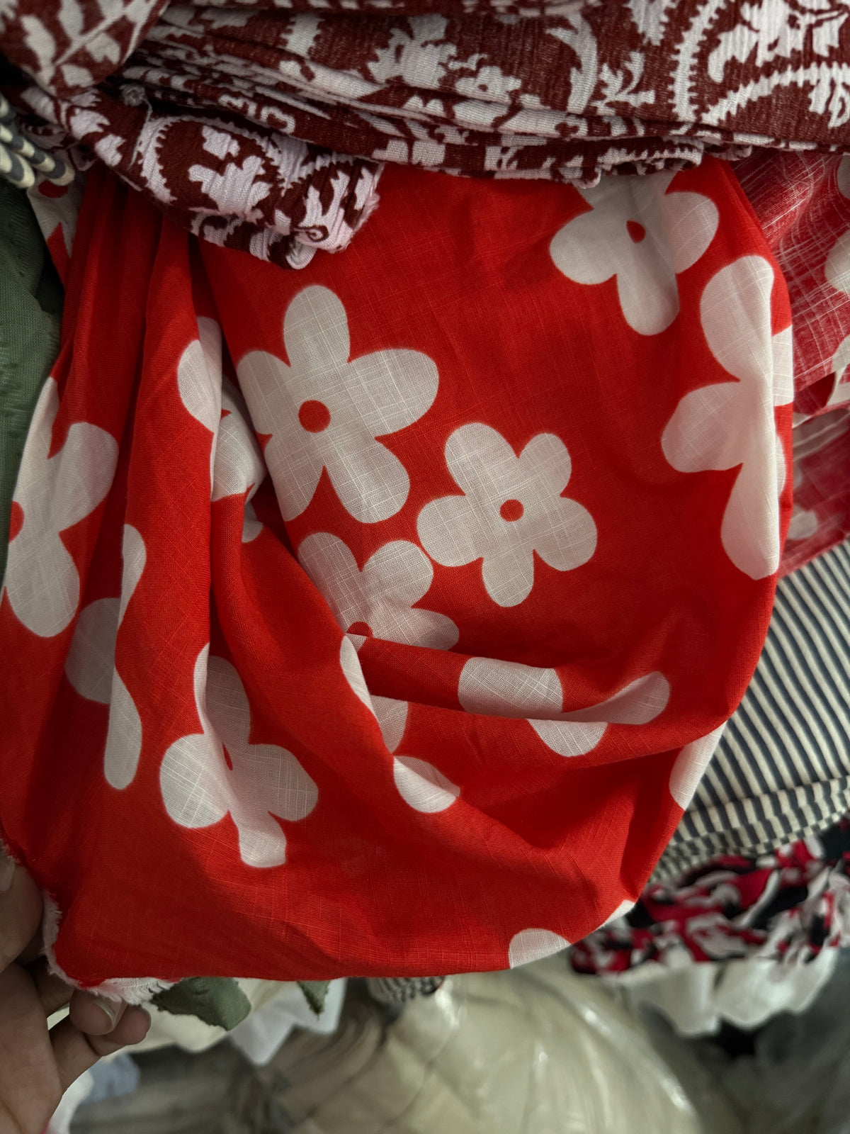 Buy Premium Cotton Print Red White Daisy Floral Fabric