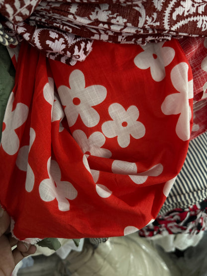 Buy Premium Cotton Print Red White Daisy Floral Fabric