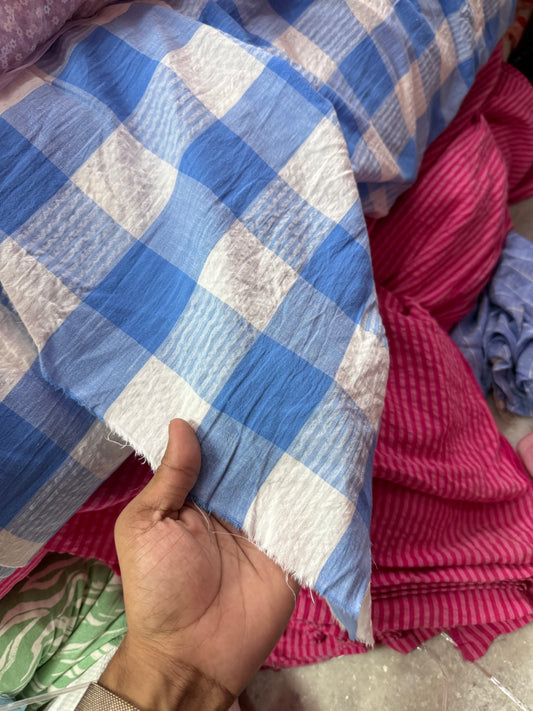 Buy Seersucker Blue White Checks Fabric
