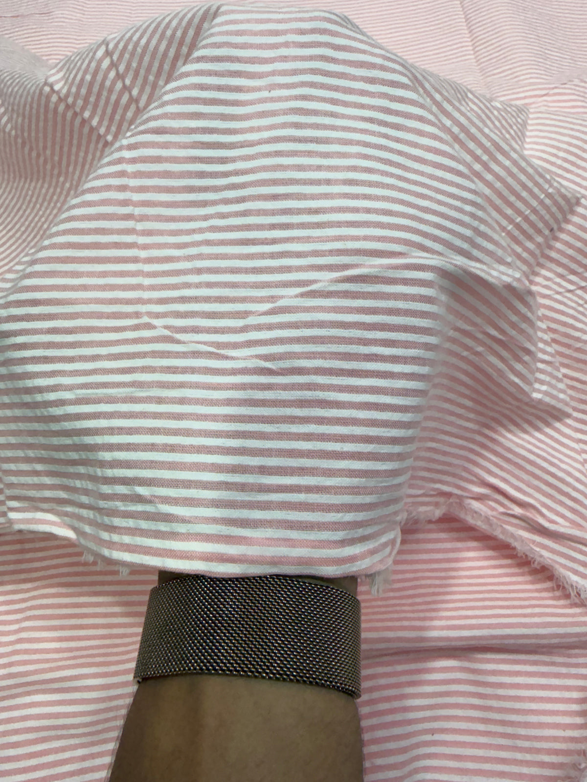 Buy Premium Cotton Seersucker Blush Pinstripe Fabric