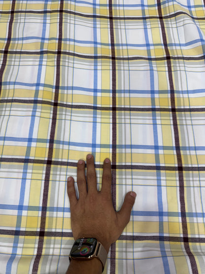Buy Premium Corduroy White Yellow Blue Tartan Check Fabric