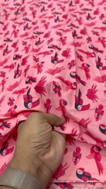 Buy Cotton Poplin Pink Base Multi Parrot Printed Fabric