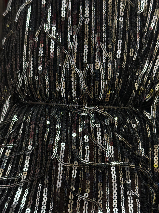 Buy Sequins Black Silver Vertical Stripe Fabric