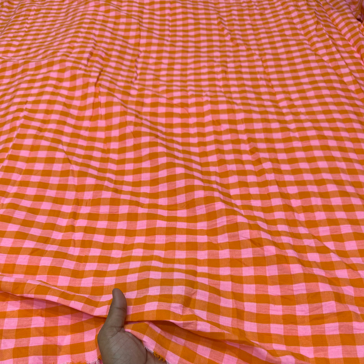 Premium Seersucker Spanish Orange Check Fabric - MAF 