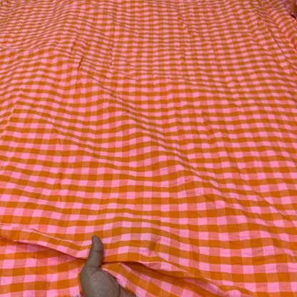 Premium Seersucker Spanish Orange Check Fabric - MAF 