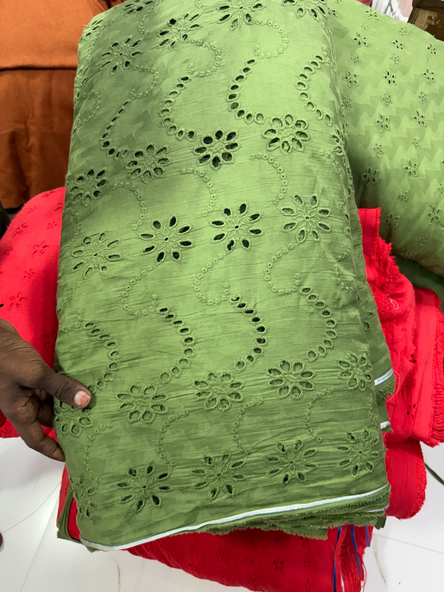 Buy Cotton Hakoba Olive Arch Flower Fabric