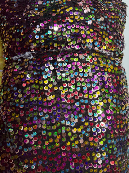 Buy Black Mesh Coloured Sequin Fabric