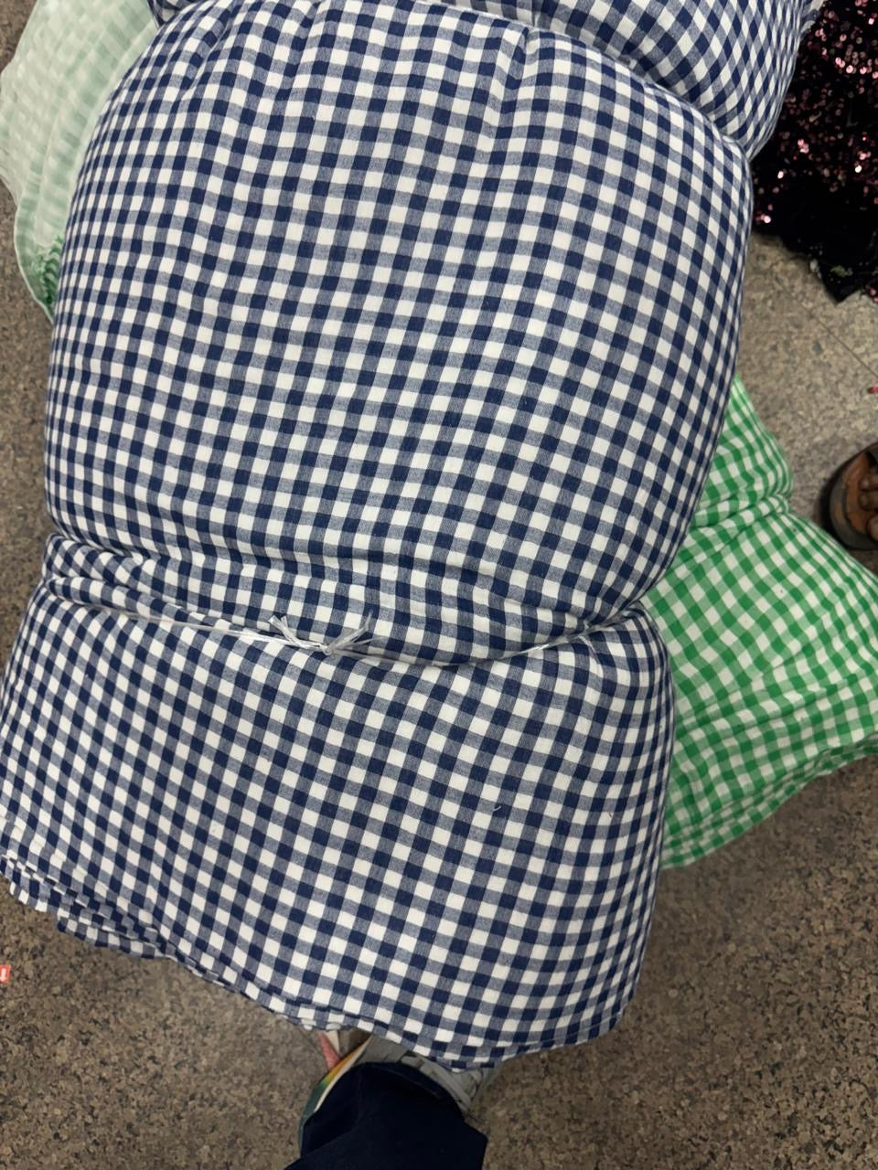 Buy Soft Cotton Double Cloth Navy blue Check Fabric