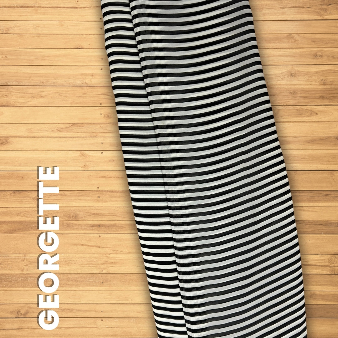 Buy Georgette Stripe Monochrome Fabric - MAF 