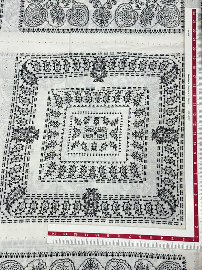 Buy Fine Cotton Linen Black White Booti Border Print Fabric