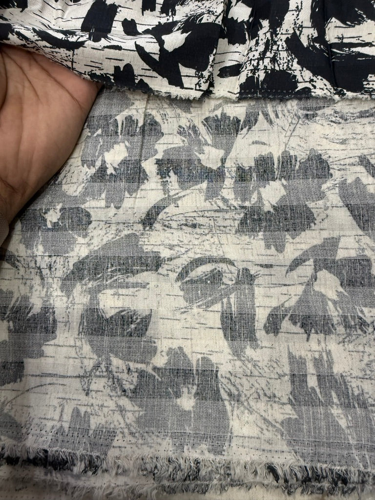 Buy Cotton Poplin Stripe Line Art Base Black Floral Printed Fabric