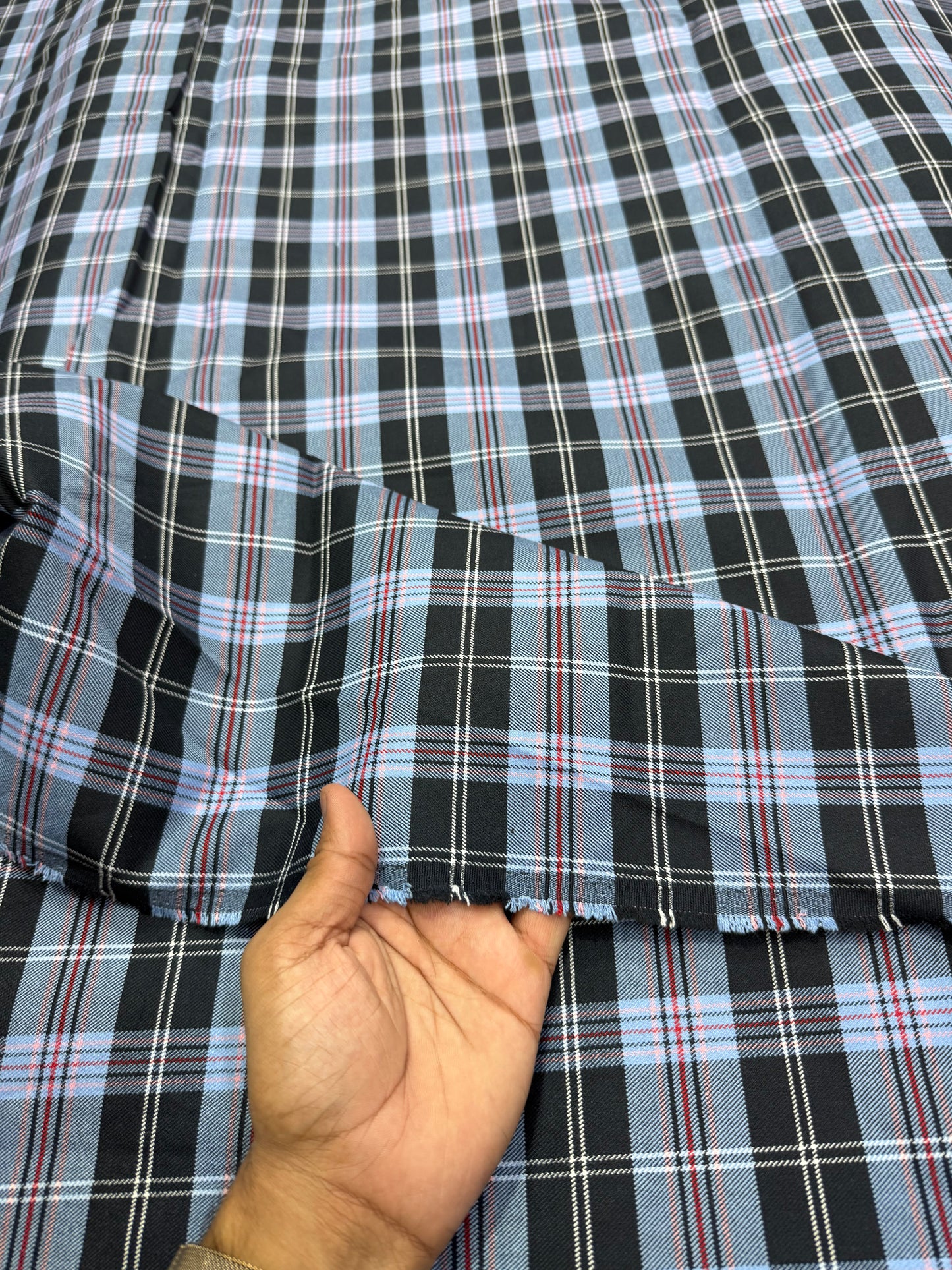 Buy Cotton Twill Blue Black Check Fabric