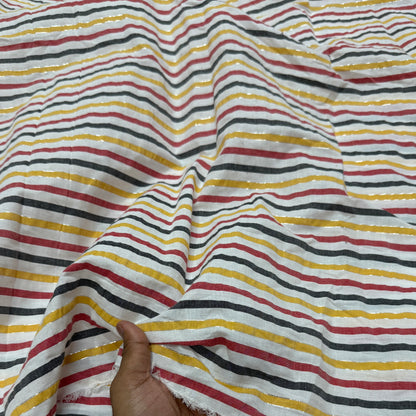Premium Seersucker Lurex Coloured Stripes Printed Fabric - MAF 