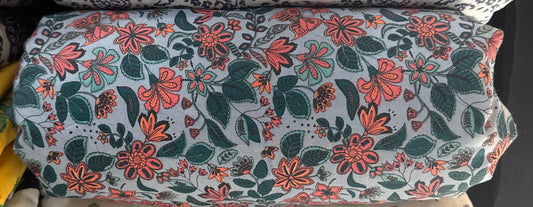 Buy Cotton Poplin Blue Base Jacobean Printed FABRIC