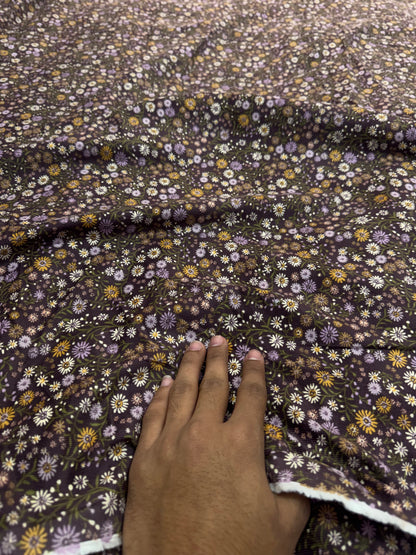 Buy Printed Corduroy Plum Base Daisy Floral Fabric