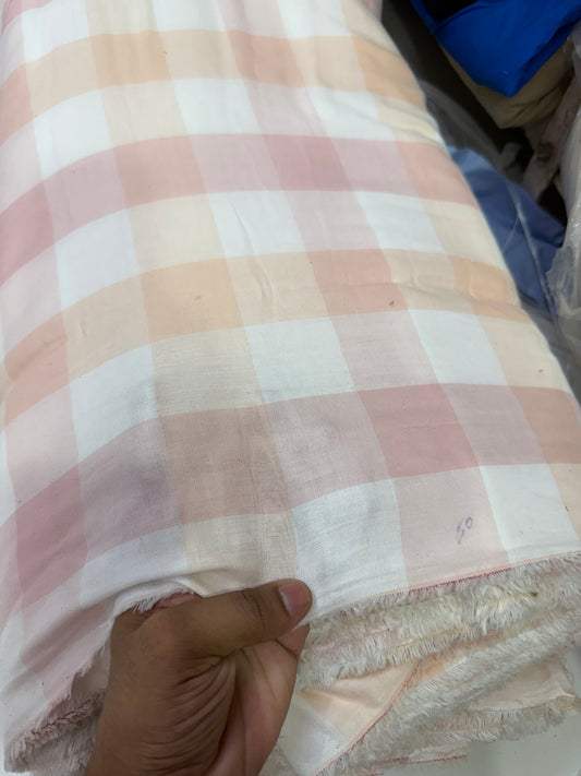 Buy Premium Cotton Double Cloth Pink Shade Check Fabric