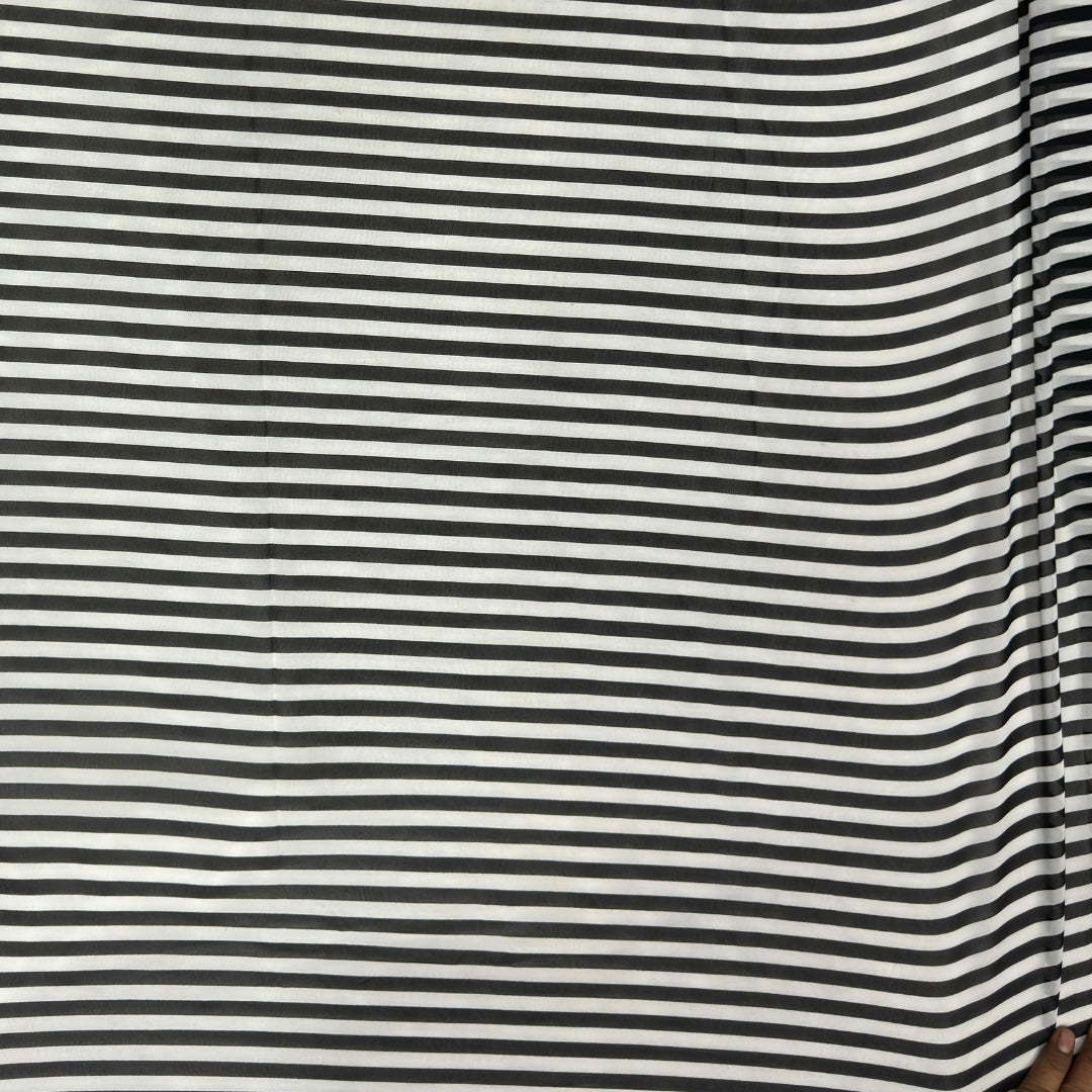Buy Georgette Stripe Monochrome Fabric - MAF 