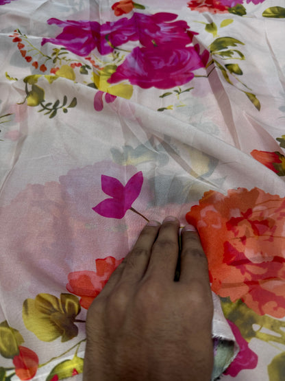 Buy Premium Organza White Multicolor Floral Bouquet Print Fabric