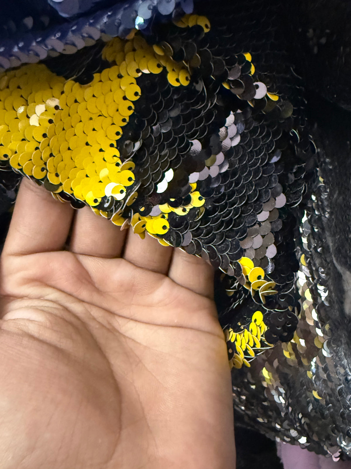 Buy Sequins Black Yellow Multitone Fabric