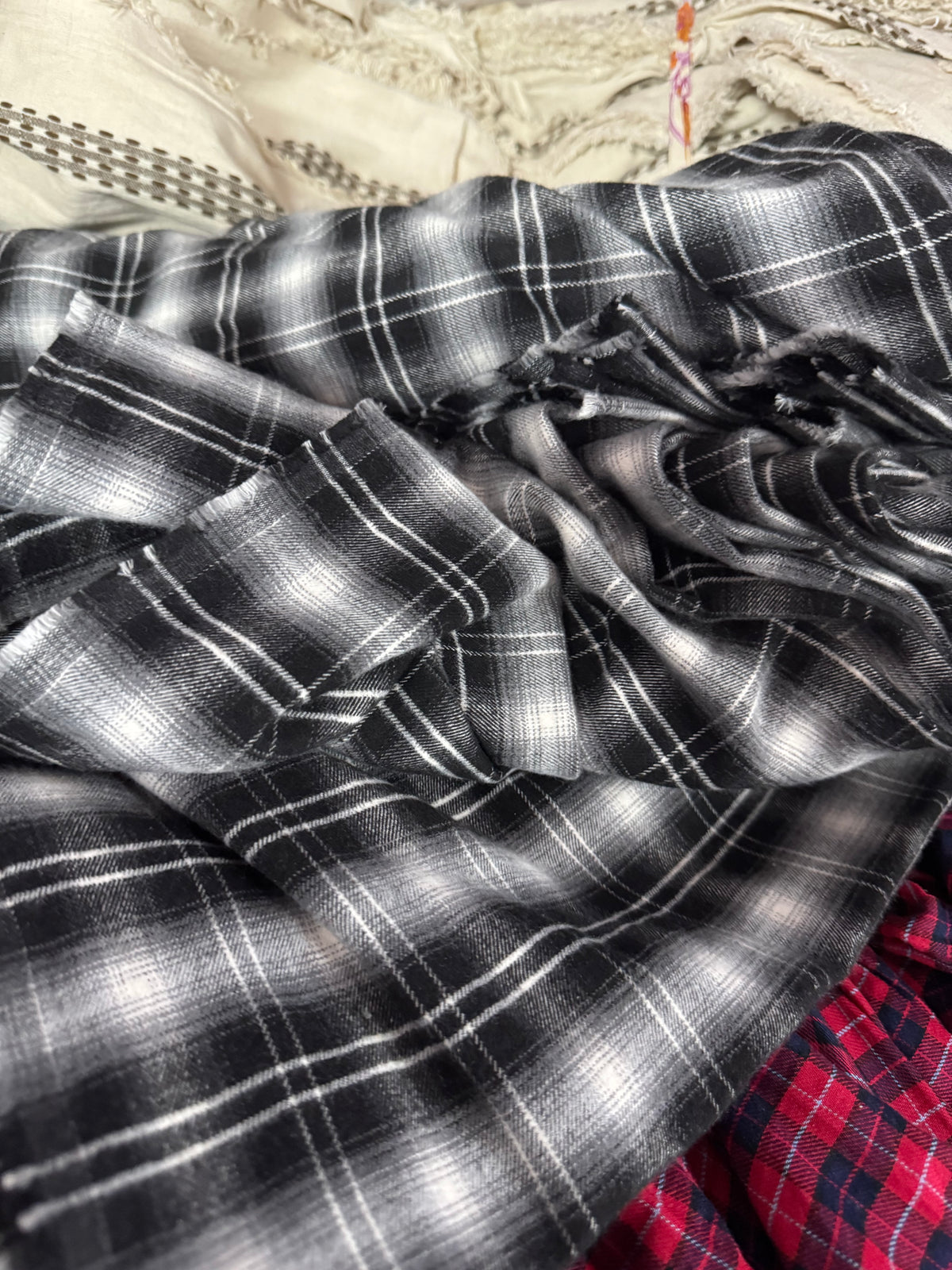 Buy Cotton Woollen Twill Black White Spread Check Fabric