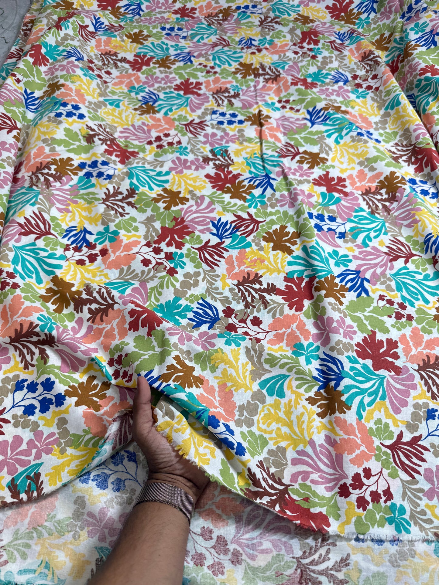 Buy Cotton Linen Coloured Algae Printed Fabric - MAF 